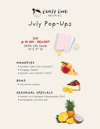 a flyer for guilty good pastries pop up at omoi life goods