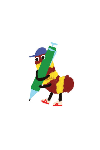 Colorful scribble bug vinyl sticker, cartoon character with glasses and green body