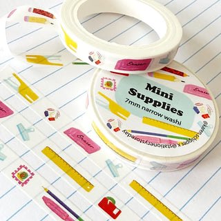 Mini supplies 7mm narrow washi tape roll with colorful ruler and tool icons