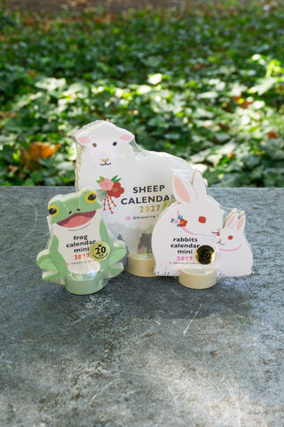 Animal mini die-cut calendar set with rabbit, sheep, frog cutouts and 2027 coins