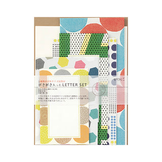 Midori Gasa Gasa letter set in green, colorful patterned stationery in box