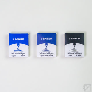 Sailor ink cartridge boxes set: blue, blue black, and black (12 pcs each)