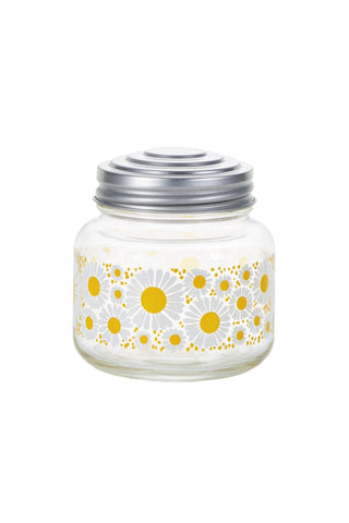 Glass mini candy jar with white daisy and yellow dot pattern