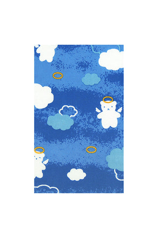 Blue angel bear tenugui with clouds and halo rings pattern