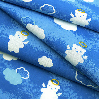 Blue angel bear tenugui fabric roll with cloud and bear silhouettes