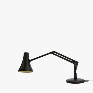 Carbon black mini desk lamp with conical shade and extended articulated arm