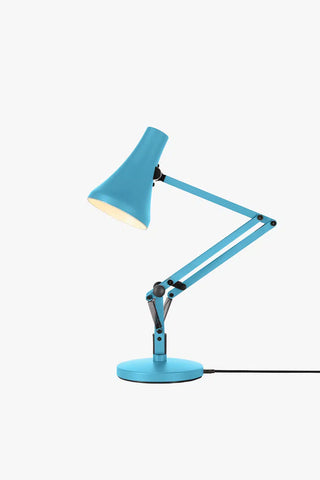 Turquoise desk lamp with articulated arm and round base, mini Anglepoise style
