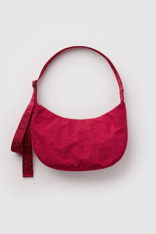 BAGGU medium nylon crescent bag in cherry red with adjustable strap and zipper