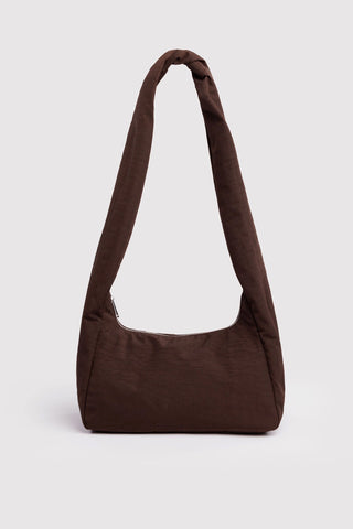 Coffee-brown nylon tote bag with two short handles