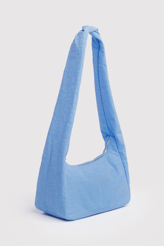 Light blue nylon meringue shoulder bag with structured triangular shape