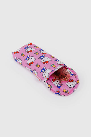 BAGGU Hello Kitty puffy glasses sleeve, pink all-over character pattern, side view