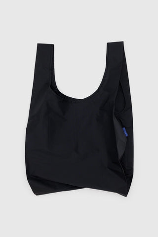 Black foldable tote bag with short handles and wide open top