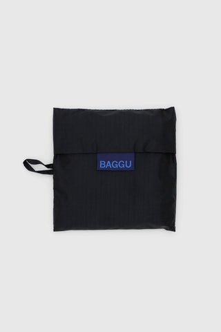 Black tote bag pouch with BAGGU logo patch and loop handle