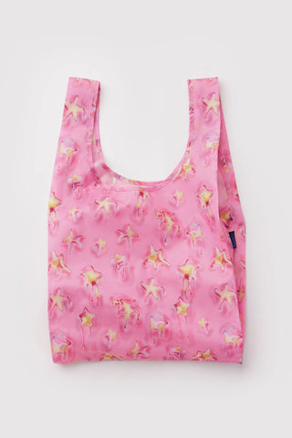 BAGGU standard tote bag, pink Dancing Star print, open top with long handles