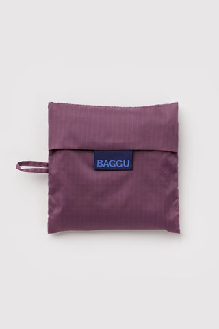 Foldable wild plum tote bag pouch with BAGGU logo patch