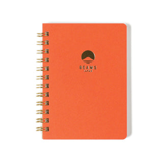 Orange B6 lined notebook with metal spiral binding and BEAMS logo on cover