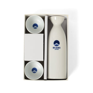 Sake set in gift box with BEAMS Japan ceramic bottle and two cups