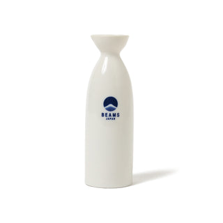 White ceramic sake bottle with BEAMS Japan logo, smooth glazed finish