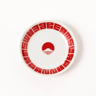 BEAMS Japan small dish top view: white interior with red ring and wave icon