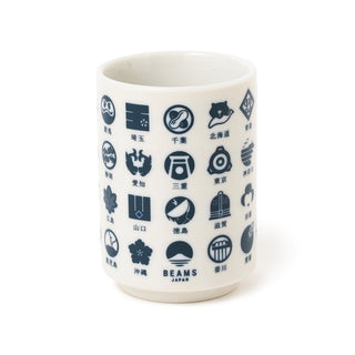 Indigo-blue icon ceramic sushi cup with white body and rounded rim
