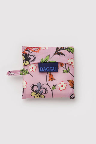 Pink floral mini pouch with BAGGU logo label
