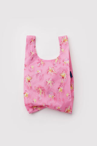 Pink star-print Baby BAGGU foldable shopping bag with short handles