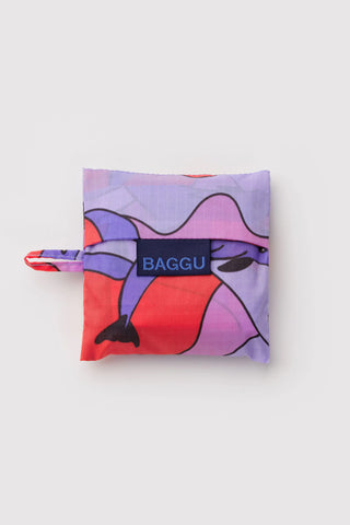 Small BAGGU dolphin-print pouch with carry strap, purple and orange