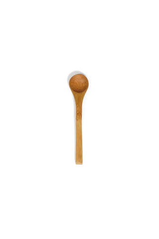 Bamboo tea spoon, small round bowl end and slender long handle, natural wood grain