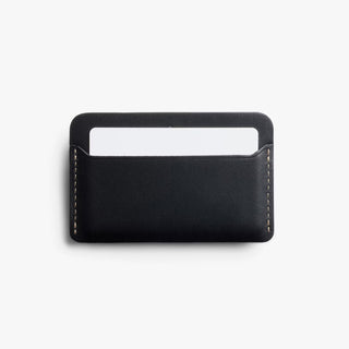 Bellroy black leather card slip with card slot open and smooth front panel