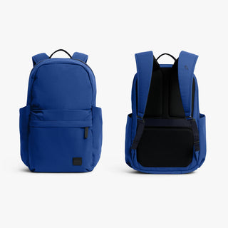 Bellroy Classic Daypack indigo blue, front and back views with black interior panel