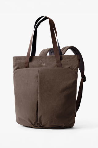 Bellroy tote bag in taupe canvas with double top handles and adjustable side straps
