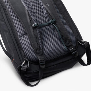Black bellroy backpack with breathable mesh back padding and adjustable straps