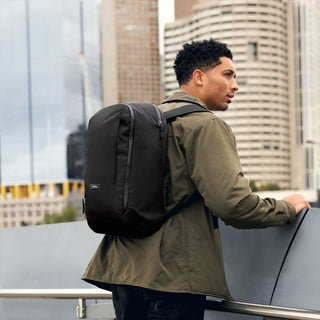 Bellroy Transit workpack backpack, black 20L, side view worn