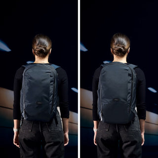 Bellroy Transit workpack backpack, black 20L, back view on person
