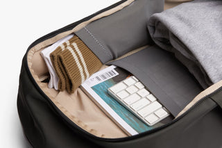 Bellroy Transit work backpack open with laptop sleeve, document sleeve, and organizer