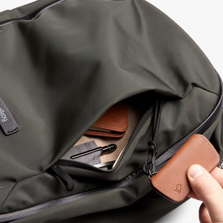 Bellroy Transit work backpack interior pocket with zip and leather-trim card holder