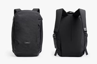 Bellroy work backpack front and back angles with zip closure and shoulder straps