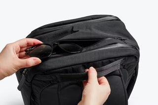 Bellroy work backpack top view with zipper opening and built-in grab handle