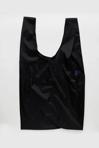 Large black tote bag with wide opening and short loop handles