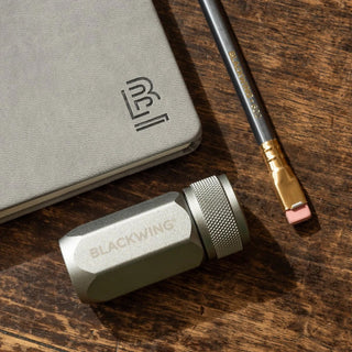 Gray BLACKWING one-step pencil sharpener, textured metal twist collar and body