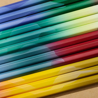 Close-up of Blackwing Volume 458 pencils with colorful wood barrels