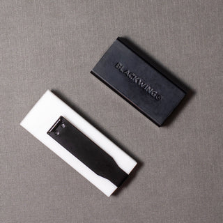 Blackwing soft handheld eraser refill set in white blocks, with dark case