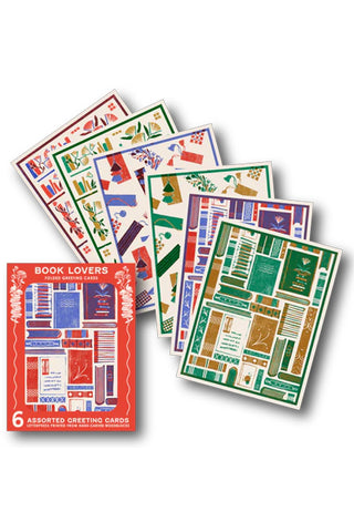 Book-themed letterpress greeting cards set with assorted colorful designs