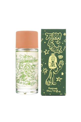 Glass perfume bottle with orange cap and Terra Former box, 50 ml