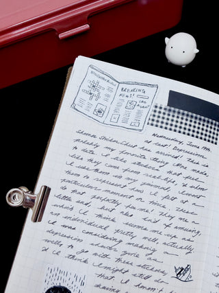 Vinyl sticker with handwritten letter on newspaper-style paper, “Breaking News” header