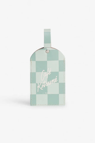 Café Kitsuné checkerboard luggage tag in mint and white with strap