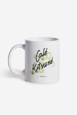Café Kitsuné ceramic mug with handle and green graphic print