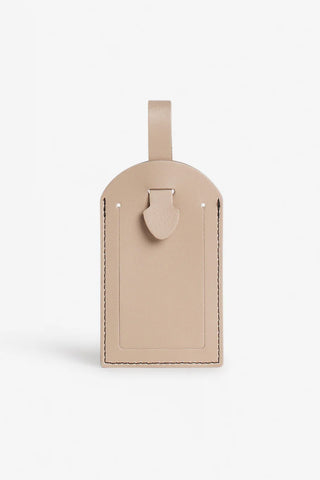 Tan leather luggage tag back with hanging loop and blank front panel