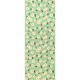 Camellia tenugui towel in mint green with small cream flowers and brown leaves