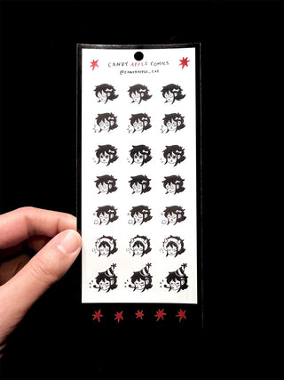Emotional sticker sheet with cartoon face expressions and star accents, sheet of stickers